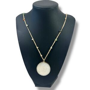Crystal Pendant Statement Medallion Necklace Macrame Gemstone Chain Artsy Hippie